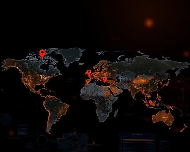 Mapa do mundo com pontos de referência para análise geográfica